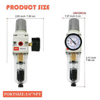 RIH 1/4" NPT Auto Drain Compressed Air Filter Regulator Combo Piggyback - Image 2