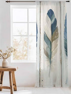 Sheer Curtains 108 Inches Long, Boho Blue Feathers Semi Sheer Curtains Light - Image 3