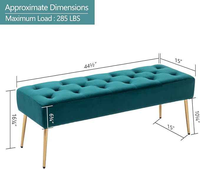 DUHOME Modern Velvet Bench Ottoman, Upholstered Bedroom Benches Footrest Stool