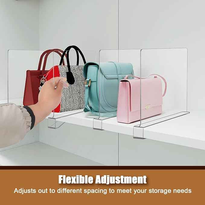 12 Pack Acrylic Shelf Dividers for Closet Organization, Purse Organizers for