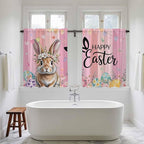 Easter Tier Curtains, Spring Rabbit Eggs Flowers Flags Leaves Wood Grain Light - Image 5