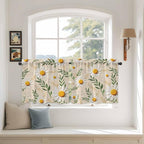 Spring Daisy Tier Curtains, Country Watercolor Flower Leaf Plant Light - Image 3