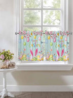 Happy Easter Half Window Curtain 36 Inches Long, Spring Bunny Eggs Flower Teal - Image 7