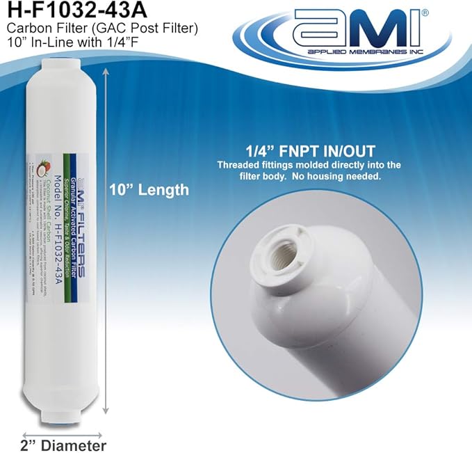 Inline Carbon Water Filter | 10" Length | 1/4" Threaded Female In/Out | - Image 2