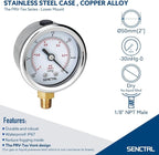 SENCTRL 30inHg Vacuum Pressure Gauge, 1/8 NPT Lower Mount, Waterproof, - Image 2