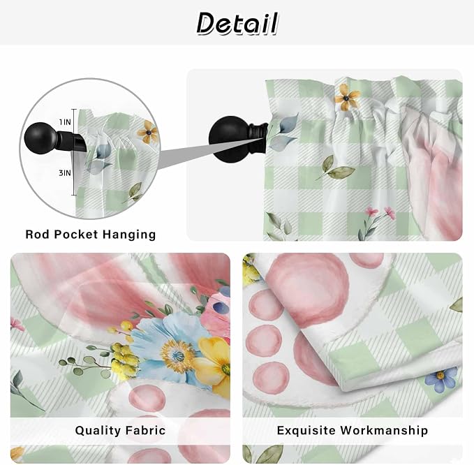 Easter Kitchen Curtains 45 Inch Long 2 Panel Set, Rod Pocket Window Treatment - Image 9
