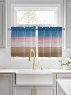 Blue Pink Brown Gradient Wood Grain Window Valance Curtains, Vintage Wood Board - Image 2