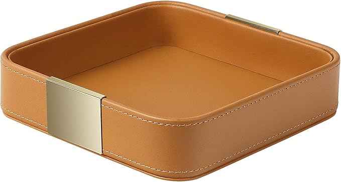 SANZIE Luxury Leather Desktop Storage Small Catchall Organizer Decorative Tray