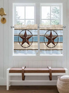 Vintage Western Star on Wood Grain Window Valance Curtains, Retro Wooden - Image 2