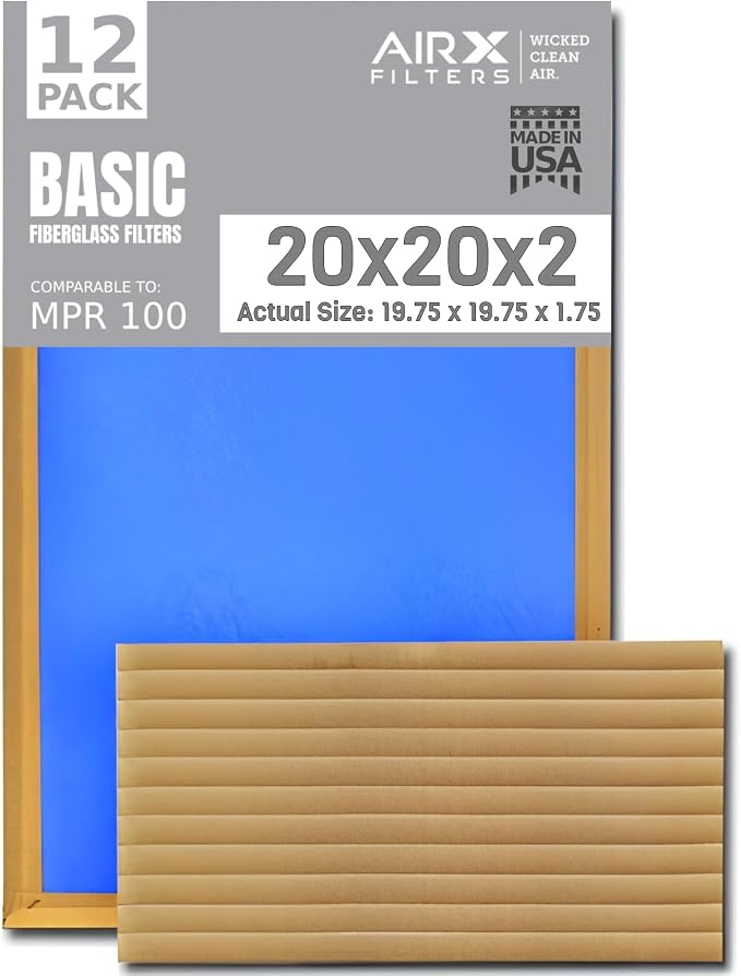 20x20x2 Air Filter Comparable to MPR 100 Basic Economy Furnace Filters by AIRXFILTERSWICKEDCLEANAIR