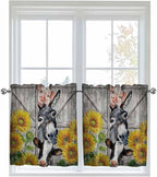 Farmhouse Half Window Curtains 24 Inches Long, Vintage Sunflowers Animals by Unknown