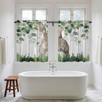 Easter Kitchen Curtains, Country Rabbit Botanical Leaves Wooden Grain Light - Image 5