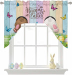 Swag Valance Curtains, Happy Easter Rabbit Butt Egg on Daisy Leaf Rod Pocket - Image 9