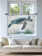 Sheer Curtains 54 Inch Length, Sea Turtle Teal Blue Semi Sheer Curtains Light - Image 4