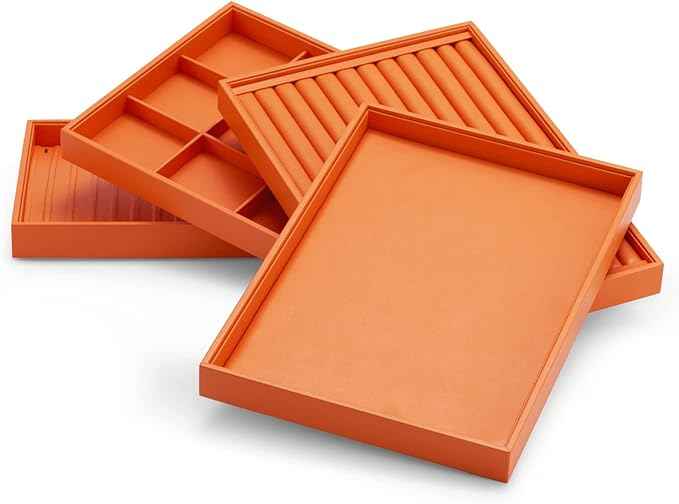 Oirlv Luxury Leather Jewelry Tray Necklace Bracelet Organizer Tray Stackable