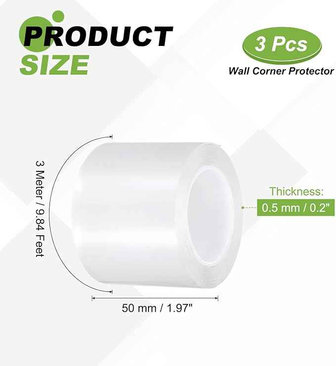 PATIKIL Clear Edge Protector Strip, 3 Roll 2 in x 9.8 ft Table Edge Protector