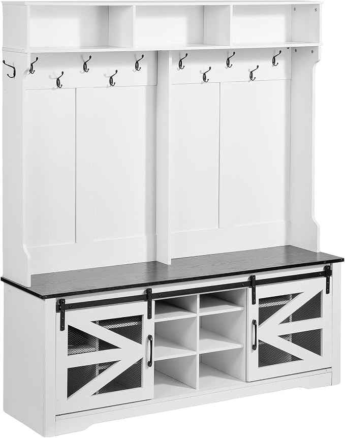 VEVOR Hall Tree Entryway Bench, LED Coat Rack