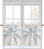 Summer Coconut Tree on Vintage Wood Grain Window Valance Curtains, Seaside - Image 6
