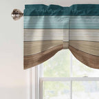 Teal Brown Tie Up Valance Curtains - Image 4