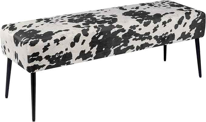 DUHOME Velvet Bench Ottoman, Upholstered Bedroom Benches Cow Print End of Bed