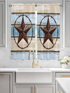 Vintage Western Star on Wood Grain Window Valance Curtains, Retro Wooden - Image 3