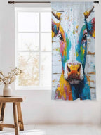 Sheer Curtains 63 Inch Length, Funny Colorful Cow Semi Sheer Curtains Light - Image 3