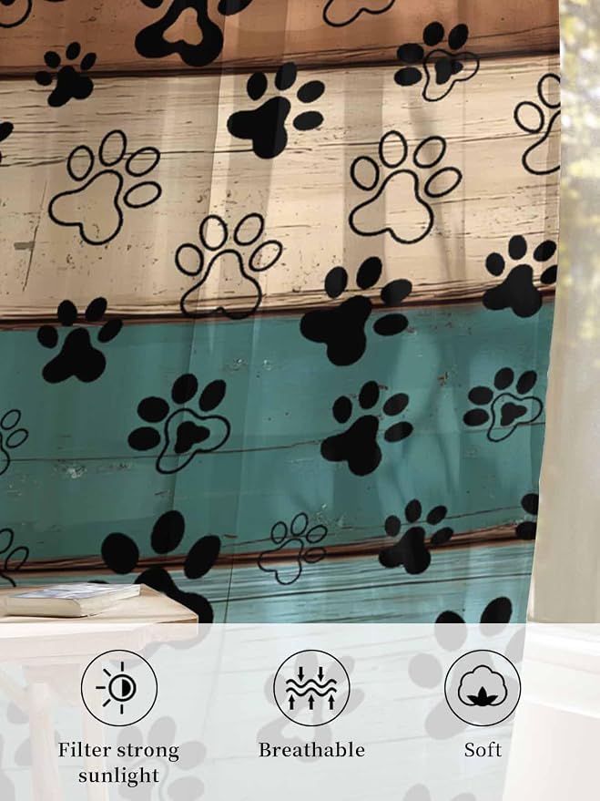 Sheer Curtains 72 Inches Long, Vintage Farmhouse Country Wooden Grain Privacy - Image 6