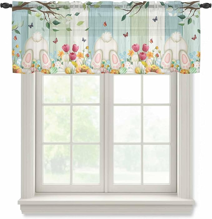 Easter Sheer Valances for Windows 60"x18", Light Filtering Kitchen Curtains by Unknown