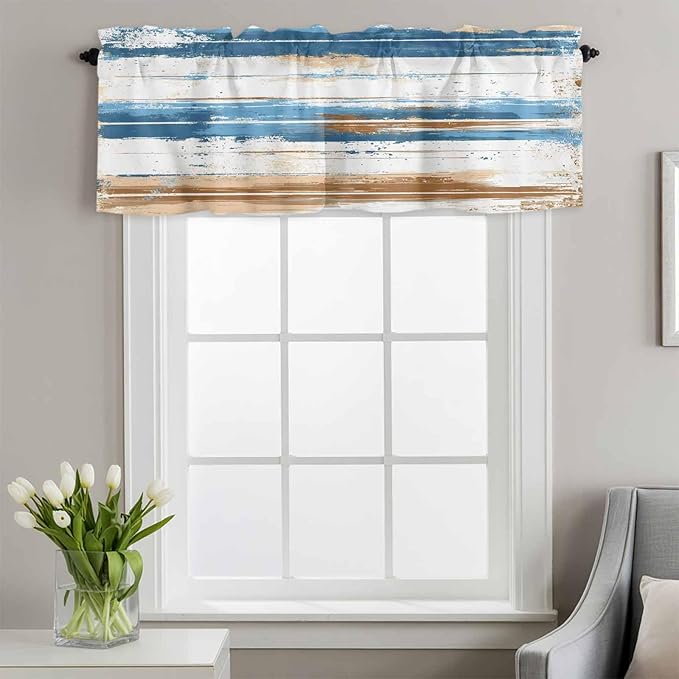 Vintage Blue Valances for Windows, 1 Panel - Image 2