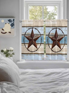 Vintage Western Star on Wood Grain Window Valance Curtains, Retro Wooden - Image 4