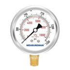 MEASUREMAN 2-1/2" Dial Size, Glycerin Filled Pressure Gauge, 0-1500psi/kpa by MEASUREMAN