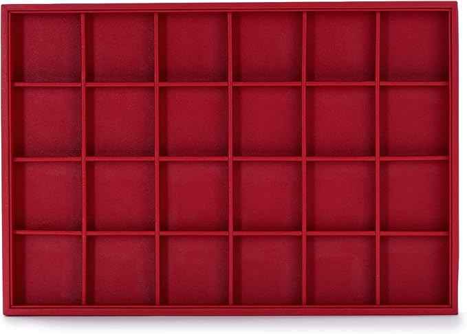 Oirlv Gorgeous Red Leather 24 Gird Jewelry Tray Stackable Jewelry Drawer