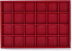 Oirlv Gorgeous Red Leather 24 Gird Jewelry Tray Stackable Jewelry Drawer
