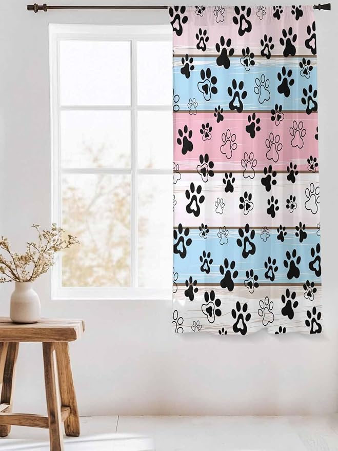 Sheer Curtains 63 Inch Length, Vintage Farmhouse Wooden Grain Privacy Voile - Image 3