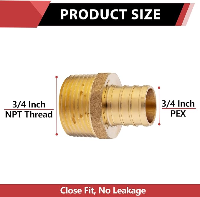 EFIELD Pex 3/4 Inch x 3/4 Inch NPT Male Adapter Brass Crimp Fitting - Image 2