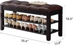 Shoe Storage Bench with Cushion, Entry Bench with Storage Solid Wood Shoe Bench
