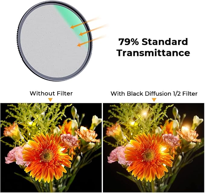 K&F CONCEPT 52mm Black Diffusion 1/2 Filter Mist Cinematic Effect Lens Filter - Image 4