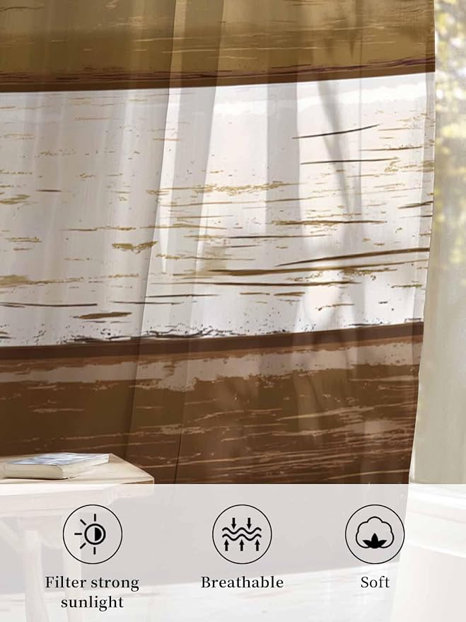 Sheer Curtains 84 Inches Long, Wood Grain Brown Semi Sheer Curtains Light - Image 6