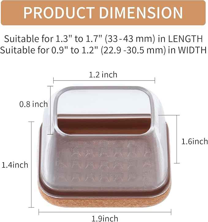 Ezprotekt 16 Pcs Rectangle Clear Silicone Chair Leg Floor Protectors