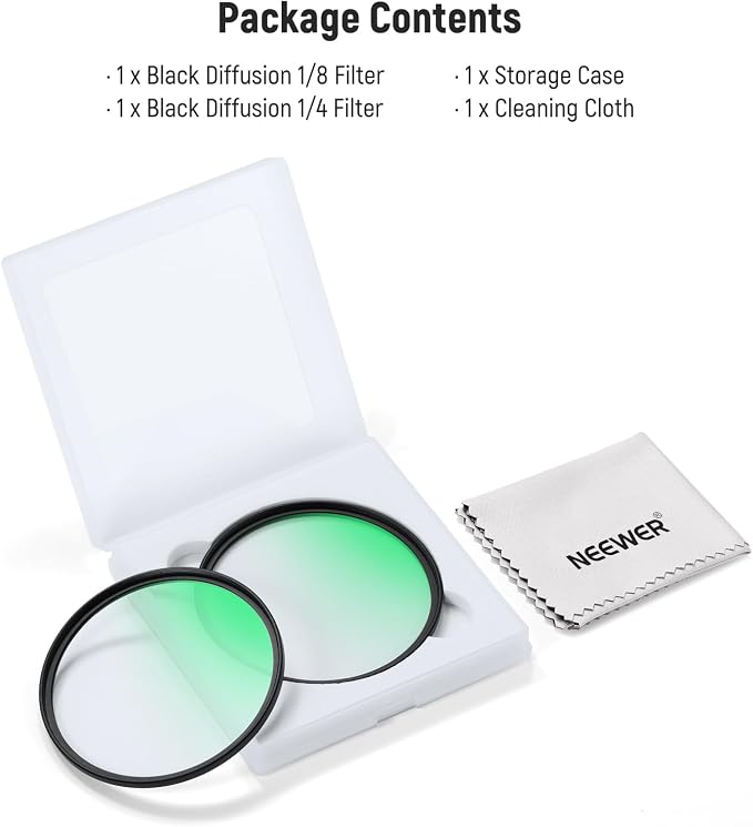 NEEWER 67mm 1/4 & 1/8 Black Diffusion Camera Lens Filter 2 Pack Set, Dreamy - Image 8