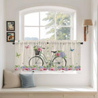 Farmhouse Spring Tier Curtains, Retro Bicycles Flowers Vines Butterfly Light - Image 3