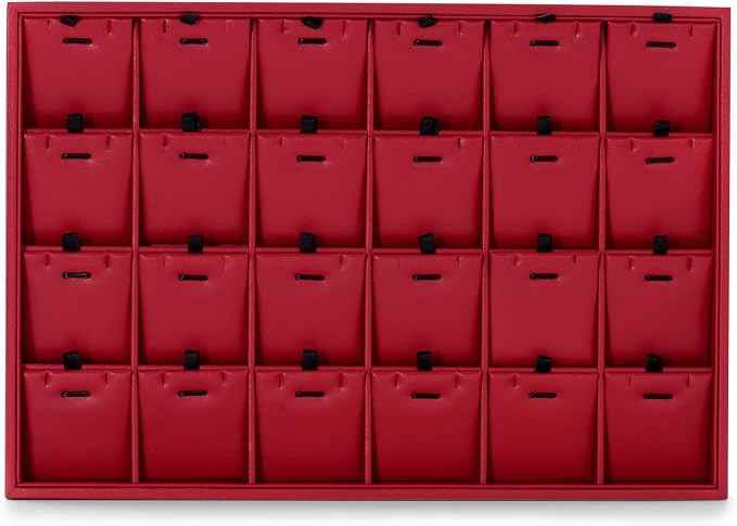 Oirlv Gorgeous Red Leather 24 Grid Jewelry Tray