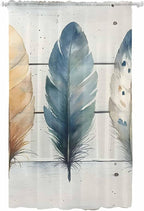 Sheer Curtains 108 Inches Long, Boho Blue Feathers Semi Sheer Curtains Light by Unknown