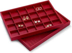 Oirlv Gorgeous Red Leather 24 Gird Jewelry Tray Stackable Jewelry Drawer