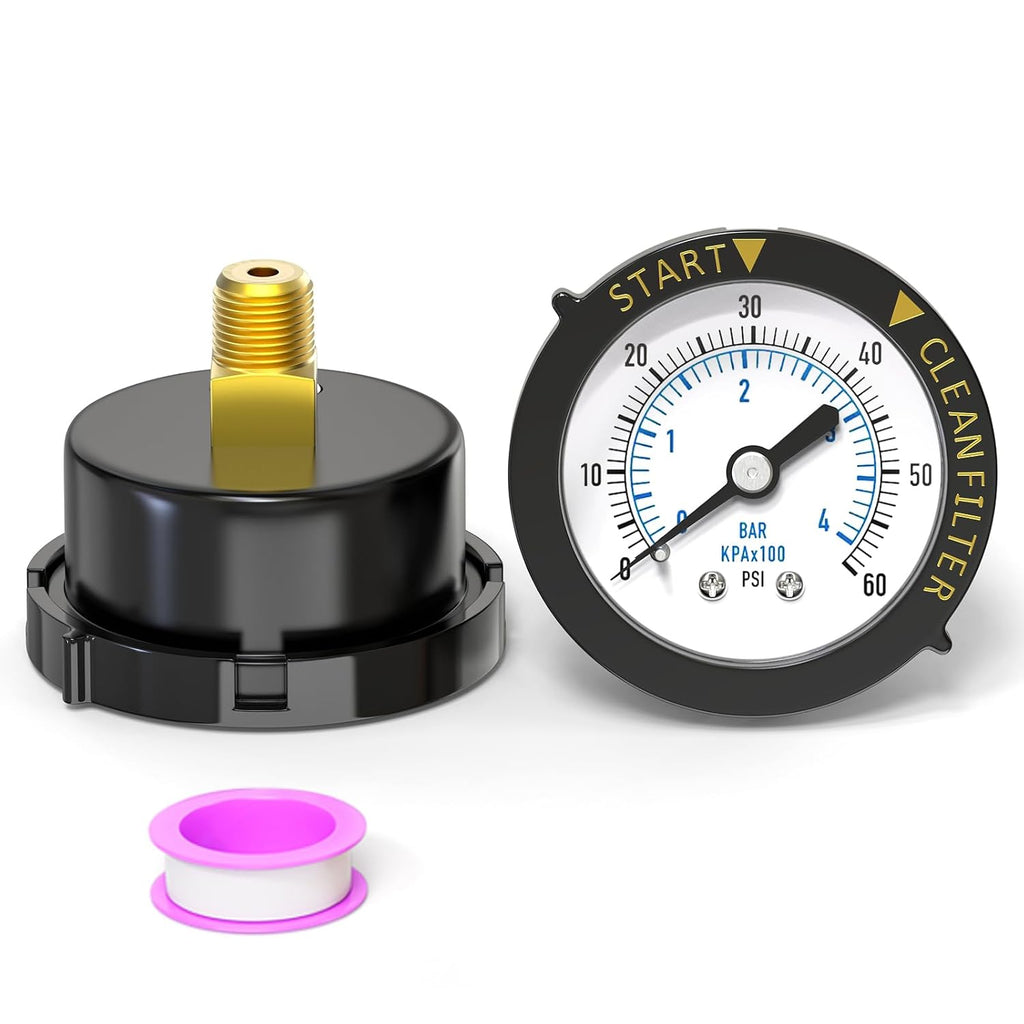 0-60PSI Pool Filter Pressure Gauge, 1/4" NPT Back Mount, with Plastic