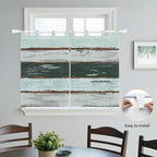 Blue Teal Kitchen Curtains 45 Inch Length, Short Cafe Window Curtains Tab Top - Image 4
