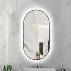 Oval LED Illuminated Bathroom Mirror, Wall-mounted Vanity Makeup Mirror by Unknown