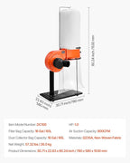 VEVOR Dust Collector, 800 CFM 2.5 Micron Vortex Cone Dust Collectors, 1HP - Image 7