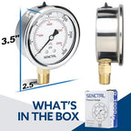 SENCTRL 3000 Psi Glycerin Liquid Filled Hydraulic Pressure Gauge, 2.5" Dial Size - Image 6