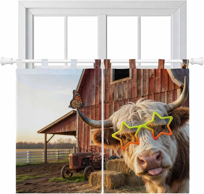 Farm Yaks Bedroom Curtains 63 Inch Length, Window Curtains Tab Top, Farmhouse by Unknown
